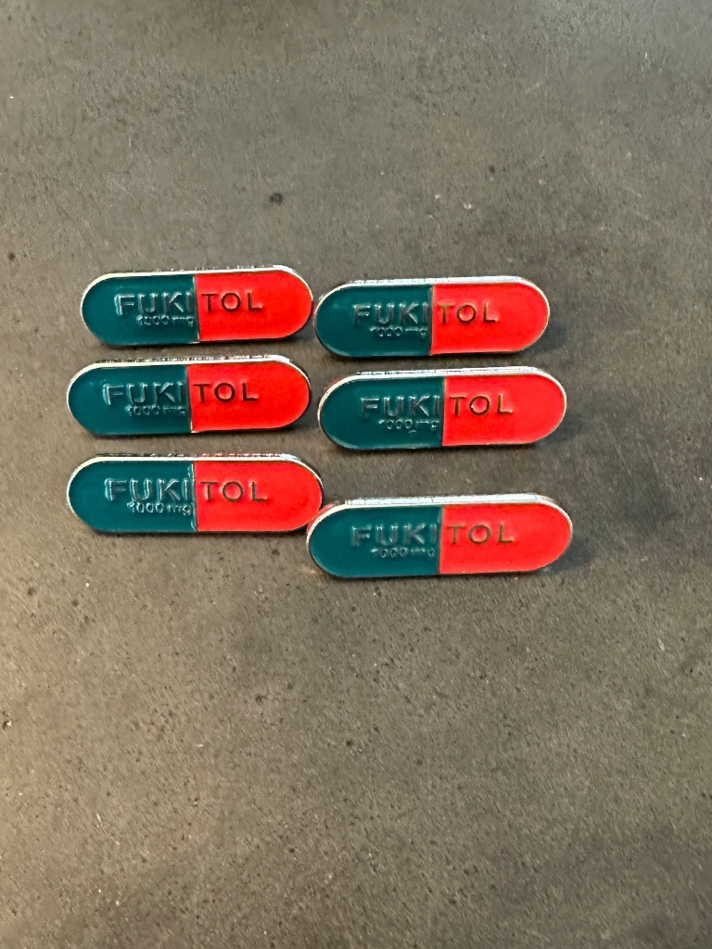 SET OF 6 - FUKITOL PILL Enamel PIN Pain Med Psych Medication F It All Novelty